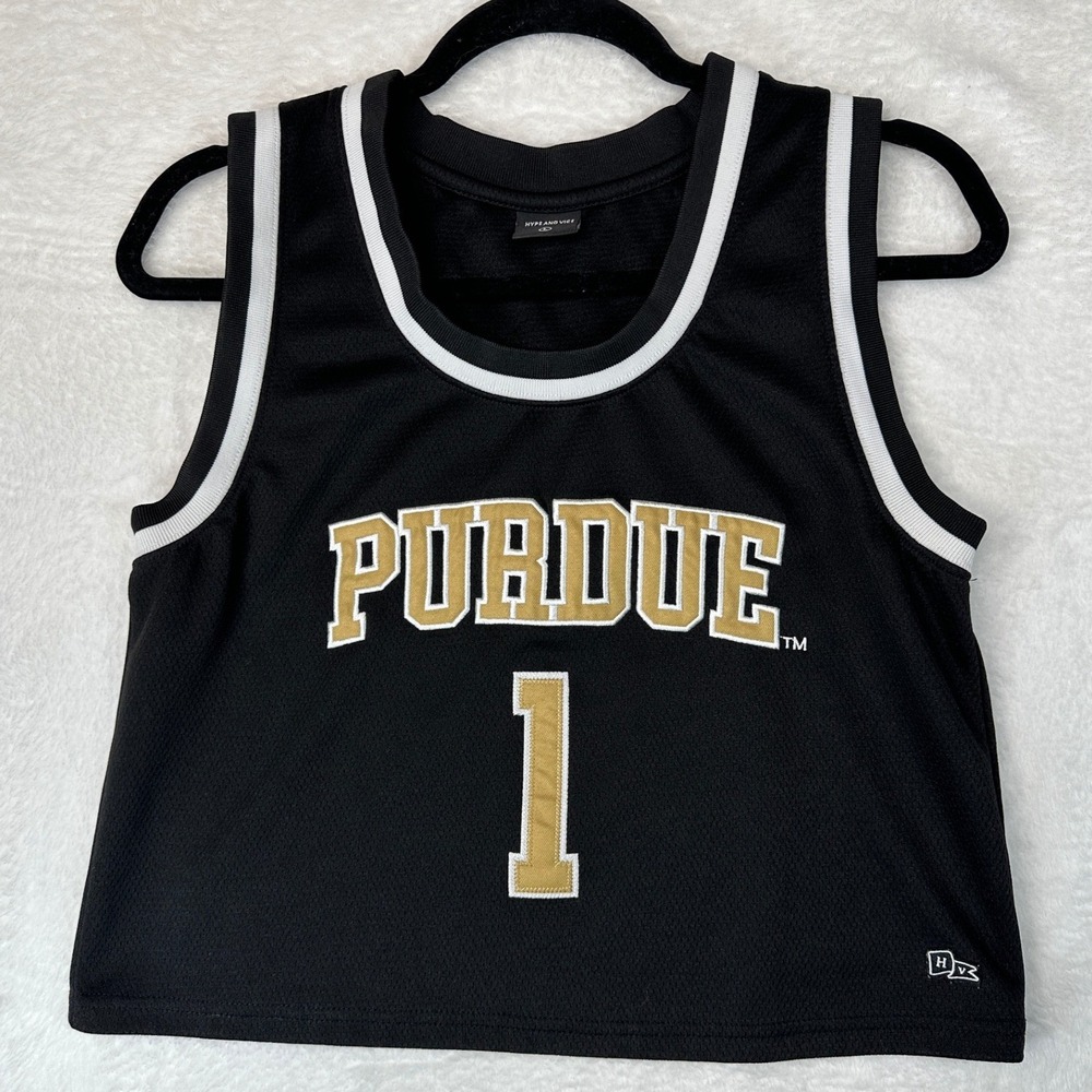 Hype and Vice Purdue Jersey Women Large Black Cropped Mesh Tank Top
